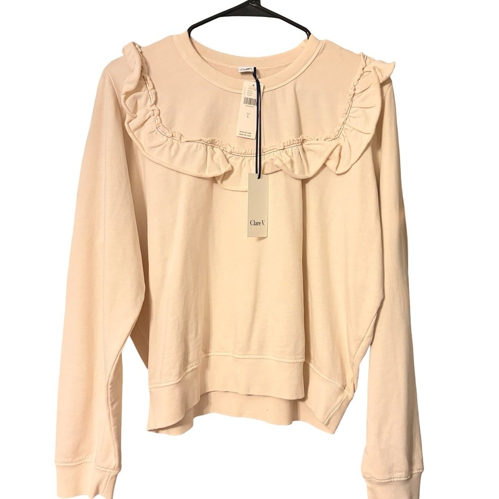 NWT Clare V Charlotte Sweatshirt Women Ruffle Coquette Athleisure Anthro Cream